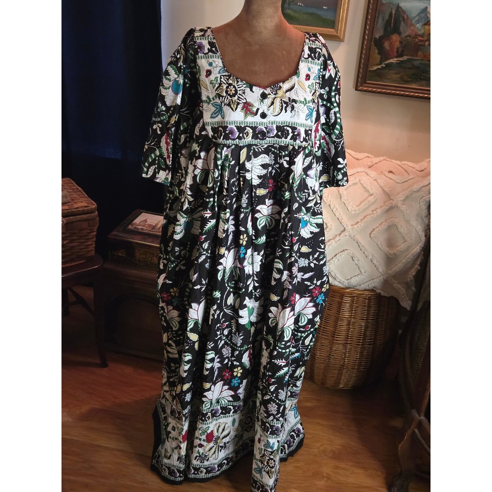 Only Necessities Floral Maxi Lounger Dress Black Multi 3X Plus Size Caftan NWOT